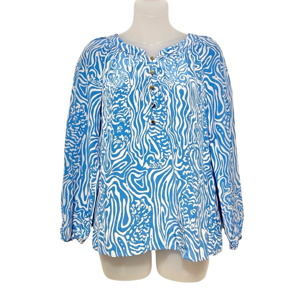 Lilly Pulitzer Long Sleeve Silk Blouse w/ Gold Buttons
